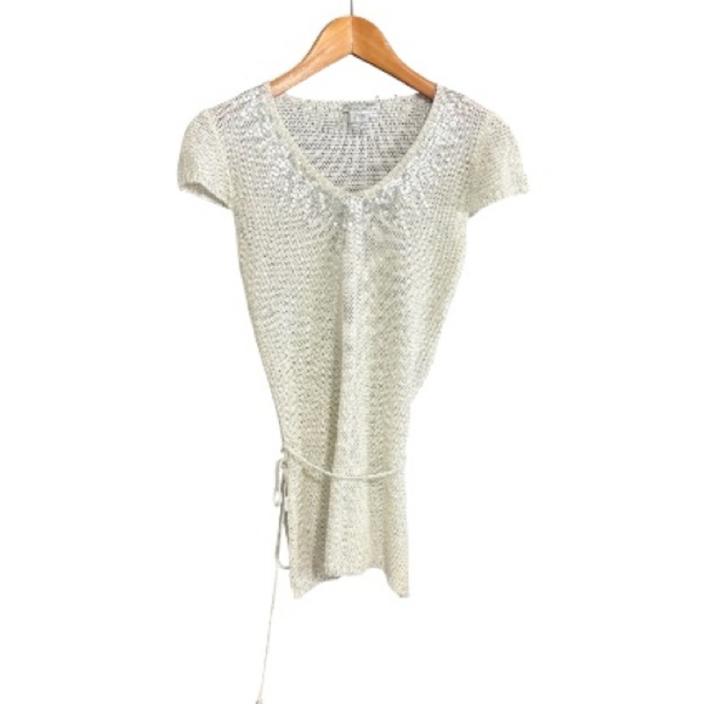 ALBERTO MAKALI Cream Open Knit Blouse with Sequins